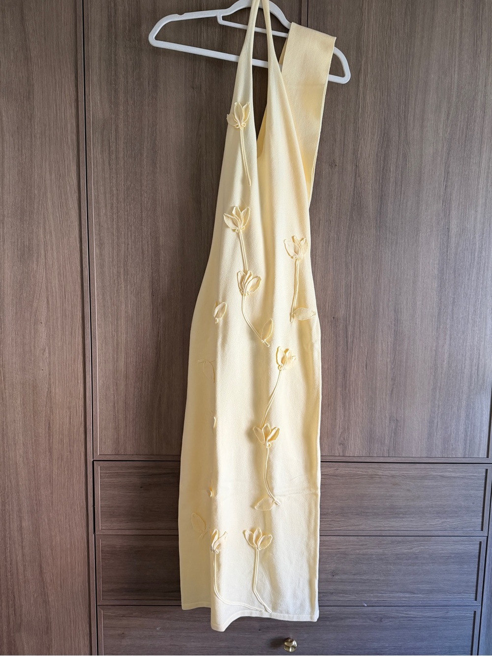 Meshki Yellow Floral Appliqué Midi Dress - Picture 2 of 6